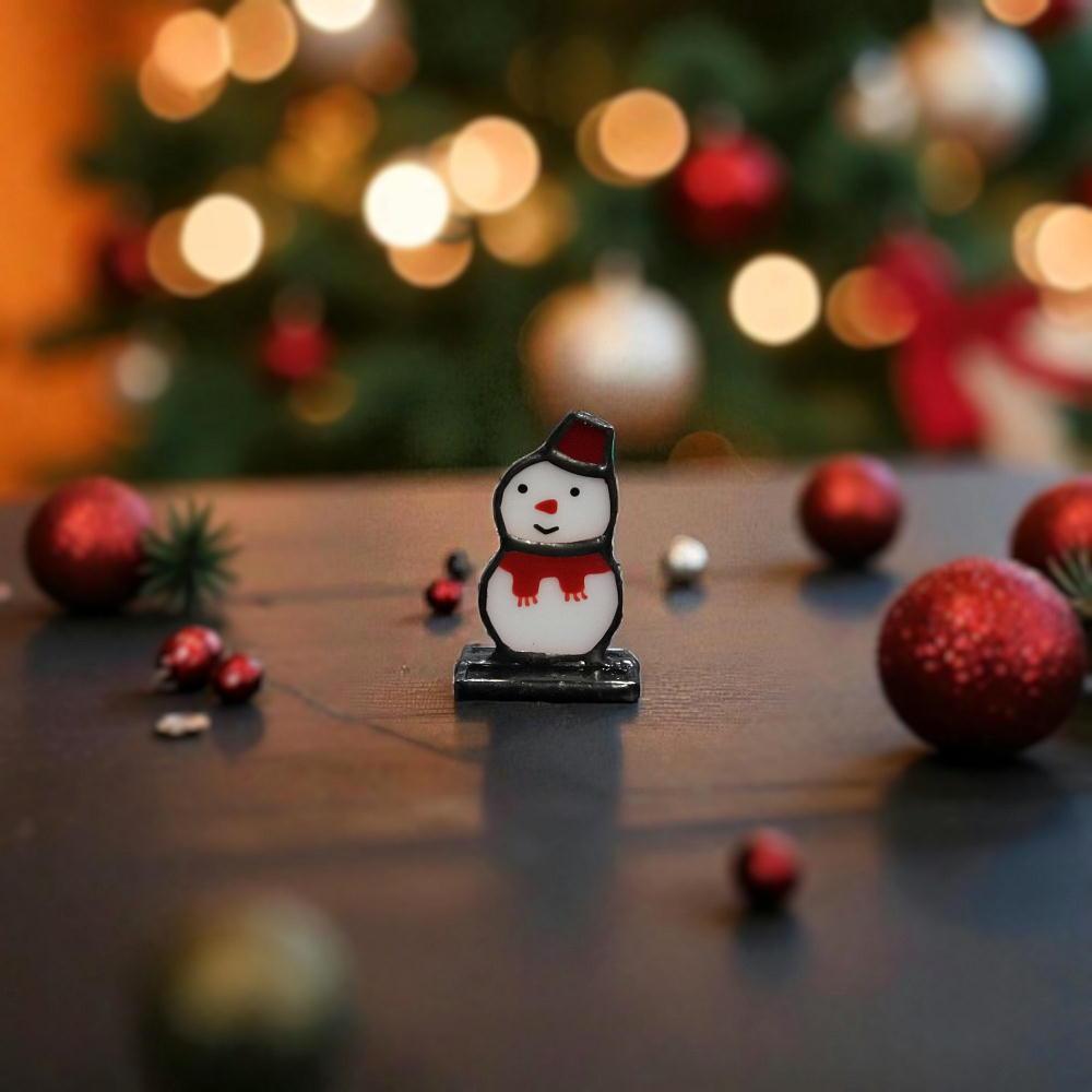 雪だるま(スノーマン)のミニオブジェ 置物 ステンドグラス1枚目の画像